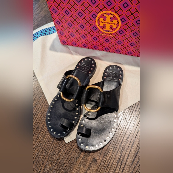 Tory Burch Brannan Studded Sandals Black Leather Women's 6.5 $248 - Picture 12 of 16